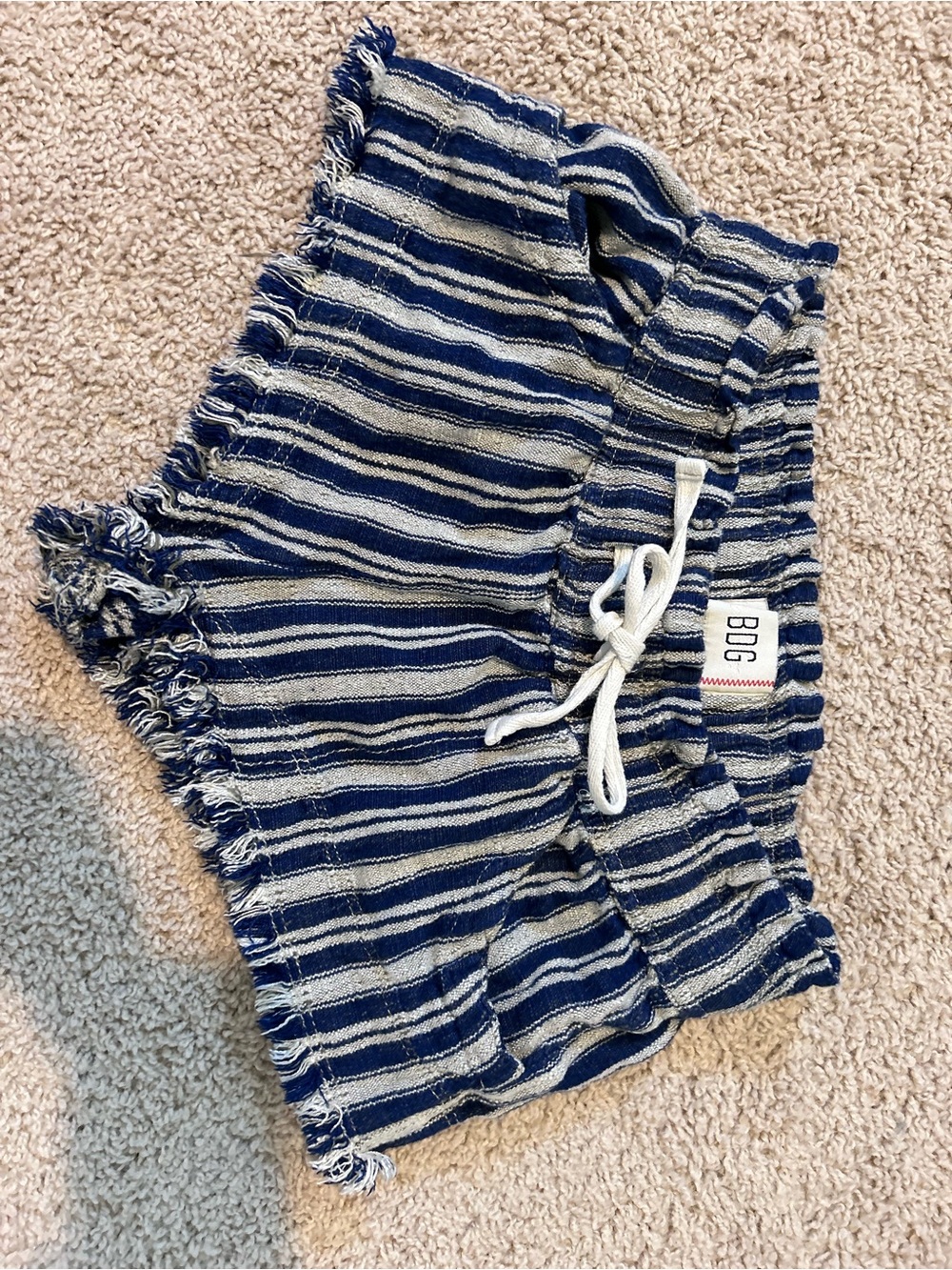 Urban Outfitters BDG Frankie Blue Striped Raw Hem Paperbag Shorts